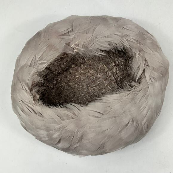 Vintage Taupe Gray Feather Hat Yugoslavia Millinery Cocktail Cap Women\'s Formal main image 6